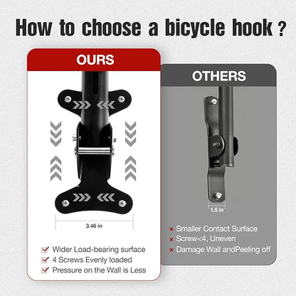 Bike Wall Mount Hanger - Adjustable Horizontal Bicycle Rack | Wall-Mounted Bike Hook for Road, Mountain & Hybrid Bikes | Space-Saving Bike Rack for Garage or Indoor Storage