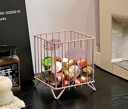 Coffee Pod Holders for Counter, K-Cup Holder, Metal Coffee Pod Basket, Espresso Pods Organizer, Coffee Station Accessories (Pink)