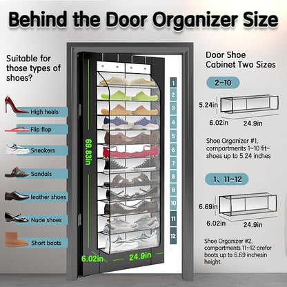 Kotkn Over The Door Shoe Organizer with 12 Large Breathable Pockets - Durable Hanging Storage for the Entire Family's Shoes (White)