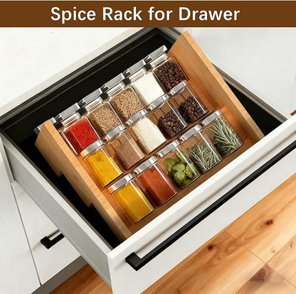 Bamboo Spice Rack for Cabinet, 3 Tier Spice Riser Shelf, 2 Pack Spices Stand for Pantry