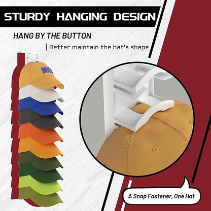 Hat Organizer Hold up to 20 Hats, 2 Pack Hat Rack for Wall with Strong Adhesive, Hat Organizer for Baseball Caps Display for Door Closet, Hat Hanger Holder Multilayer Two Mounting Option(White)