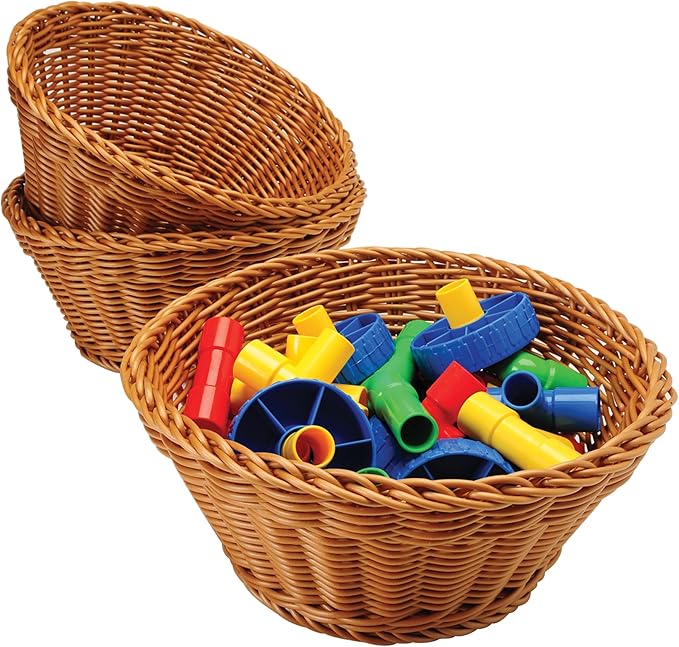 Set of 3 Round Plastic Woven Storage Baskets, Organization Bins for Classroom, Home Decor, or Office Use, 10.5" x 4.75”