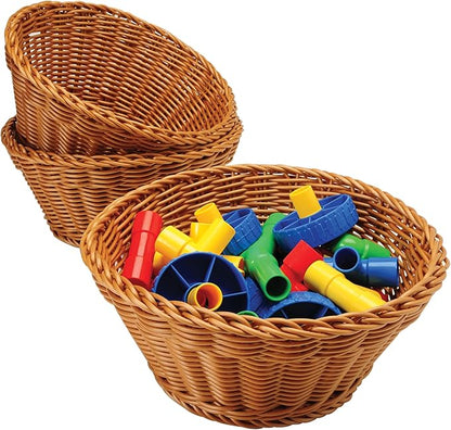 Set of 3 Round Plastic Woven Storage Baskets, Organization Bins for Classroom, Home Decor, or Office Use, 10.5" x 4.75”