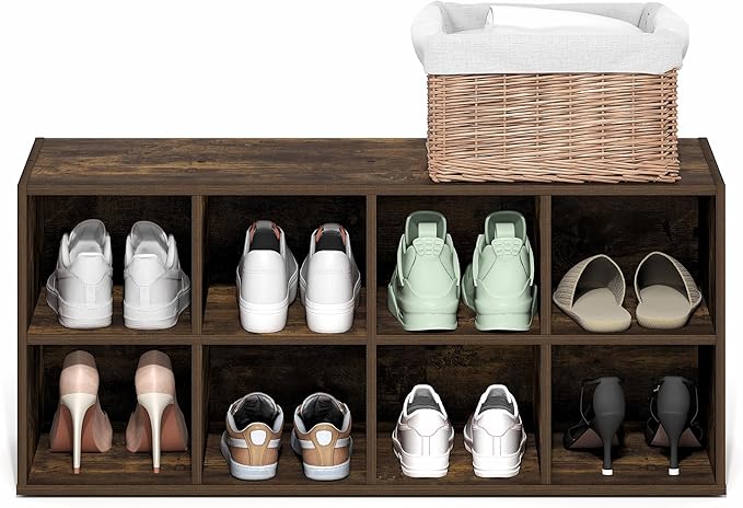 Furinno FANO Shoe Rack, 8-Cube Shoe Organizer, Stackable Shoe Storage, 11.7 x 35.9 x 15.6, for Closet Entryway, Office, Garage, Amber Pine