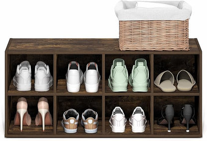 Furinno FANO Shoe Rack, 8-Cube Shoe Organizer, Stackable Shoe Storage, 11.7 x 35.9 x 15.6, for Closet Entryway, Office, Garage, Amber Pine