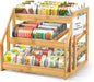HOMESTEAD Bamboo Can Organizer for Pantry - 3 Tier Rack with Adjustable Dividers, Gravity Feed Canned Goods Organizer, 36 Cans Soda Storage