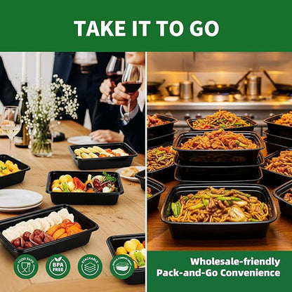 Meal Prep Containers, 50 Pack 28oz (100-Piece) Disposable Take Out Food Storage Containers with Leakproof Lids, Reusable Plastic To Go Lunch Boxes, BPA Free, Microwave/Dishwasher/Freezer Safe