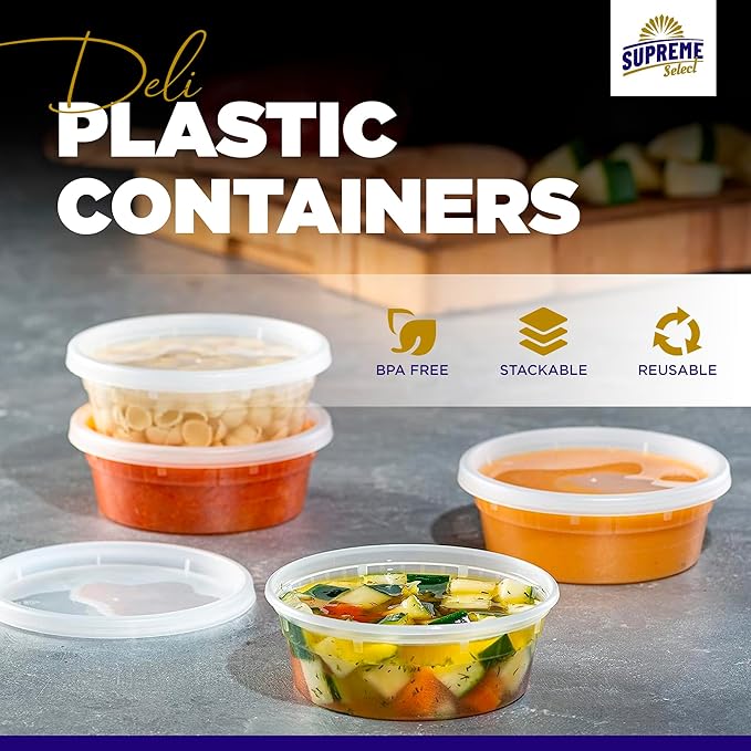 Deli Plastic Storage Containers with Lids [24 Sets] 16 Oz - Reusable Food Containers for Home & Business - Microwave & Freezer friendly - Dishwasher safe - Secure & Tight fitting Covers