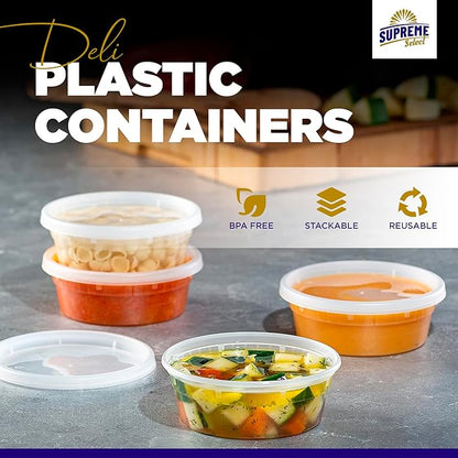 Deli Plastic Storage Containers with Lids [24 Sets] 16 Oz - Reusable Food Containers for Home & Business - Microwave & Freezer friendly - Dishwasher safe - Secure & Tight fitting Covers
