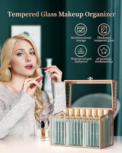 Youdepot Lipstick Organizer Lipstick Holder - 24 Spaces, Tempered Glass Lip Gloss and Perfume Organizer,Vanity Lipstick Holder and Organizer.