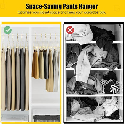 10 Pack Gold Acrylic Hangers, Clear Pants Hangers with Adjustable Non-Slip Clips for Pants, Skirts, Jeans, Trousers, Adults & Kids, Clothing Closet Storage