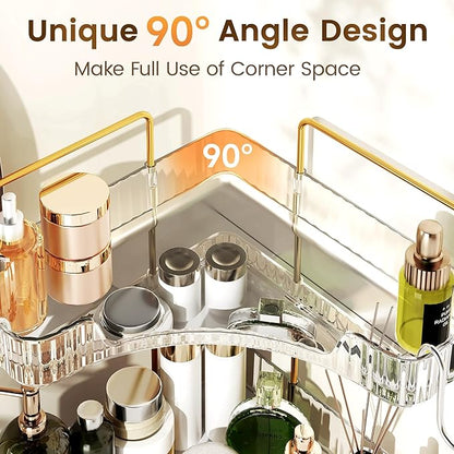 Corner Bathroom Counter Organizer 3-Tier Bathroom Organizer Countertop with Hooks Perfume Organizers Storage Shelf for Makeup & Skincare Dresser-Clear
