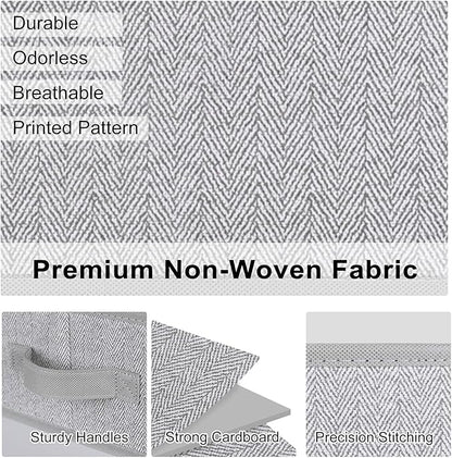 WUIKE 6-Pack Trapezoid Storage Bins, Foldable Storage Baskets for Clothes, Purse, Blanket, Herringbone Gray, Extra Large