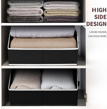 Homsorout Trapezoid Closet Shelf Organizer - Large Baskets for Organizing, Fabric Storage Cubes for Shelves, Storag Organizers Bins for Clothes, Blankets, 3 Pack, Black