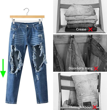 Nature Smile Wooden Pants Hangers Skirt Hanger Solid Lotus Wood Jeans Bottom Hanger with Clips Natural Color(20 Pack)