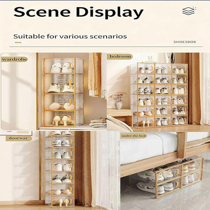 Clear Stackable Foldable Plastic Shoe Storage Boxes, 15 Pack Shoe Rack Shoe Organizer Space‑Saving Shoe Container for Closet Wardrobe Bedroom Entryway