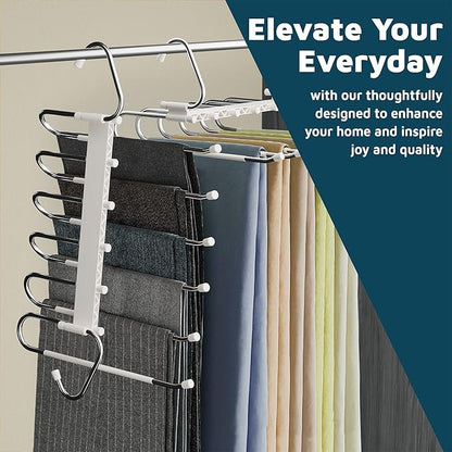 Lifemaster Space Saving Pants Hangers 4 Pack, 6 Layer Jeans Hangers & Closet Organizer for Jeans, Scarves, & Skirts, Multi-Layer Hanger with Anti-Slip Stopper, Heavy-Duty S-Type Stainless Steel, White