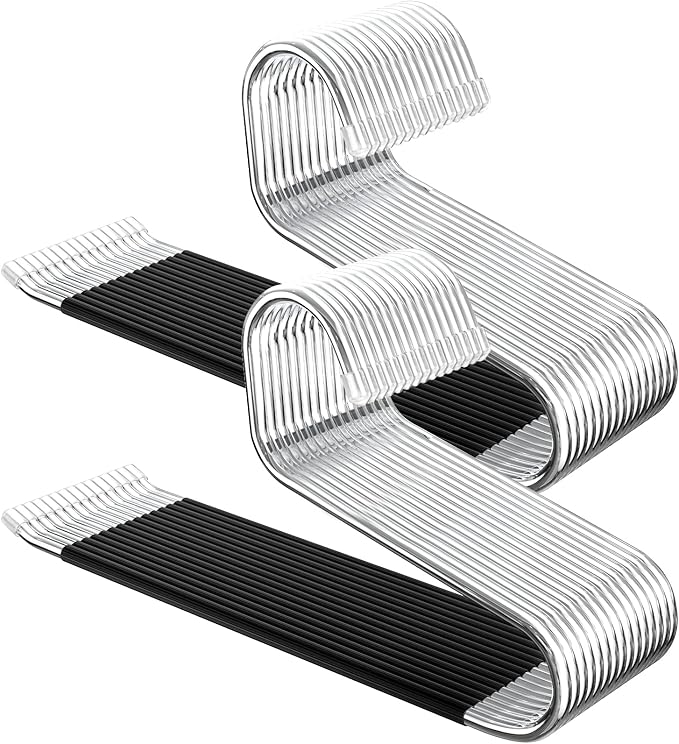 DOIOWN Pants Hangers: 30 Pack Open Ended Space Saving Clothes Hangers for Men Women, Thick Stainless Steel Multi Purpose Non-Slip Hangers for Trousers, Jeans, Towels, Scarf