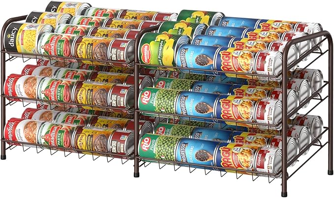 NANANARDOSO Can Organizer for Pantry, 3 Tier Can Dispenser Rack Holds up to 72 Cans, Can Storage Organizer Holder for Canned Food Storage Kitchen Cabinets or Pantry Shelf Countertop, Brown