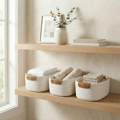 Beautiful Storage Basket Set of 3 - Sturdy Jute Rope Baskets for Shelves Are Perfect for Organizing Your Home - Quality Storage Bins Easily Fit With Any Nursery or Bedroom Decor