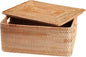 Rattan Basket With Lid, Large Lidded Basket For Storage(11.81" L×7.87"W×5.91"H)