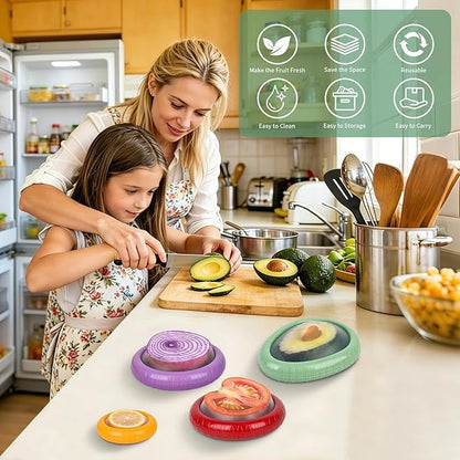 Avocado Saver Set of 4 Silicone Stretch Food Storage Pods, Reusable Produce Saver Containers for Fridge,Onion Keeper Lemon Tomato Vegetable Fresh Keeper