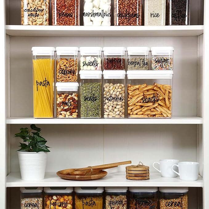 170PCS Food Pantry Labels, Kitchen Container Storage Labels Spice Organize Storage Jars Boxes Bottles Preprinted Black Script Clear Stickers - Water and Oil Resistant
