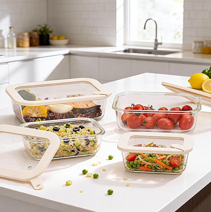 Urban Green Glass Food Storage Containers with Glass Lids, Microwave Safe Food Container Set, Aitight Meal Prep Container Set, LeakProof, 100% Plastic Free, 4 Pack