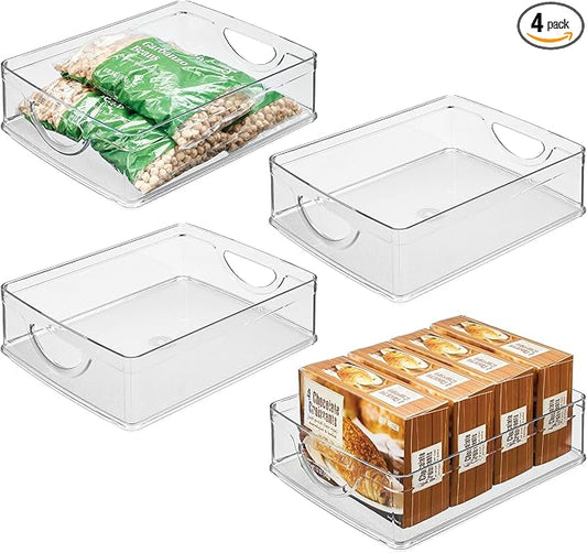 iDesign Plastic Stackable Pantry Bin - Storage Bin with Handles for Cabinets or Fridge - Set of 4 - Clear