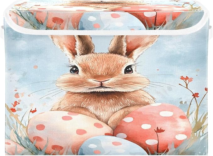 senya Easter Baskets Collapsible Storage Bins with Lids, Easter Rabbit Bunny K Storage Boxes Clothes Baskets for Organizing
