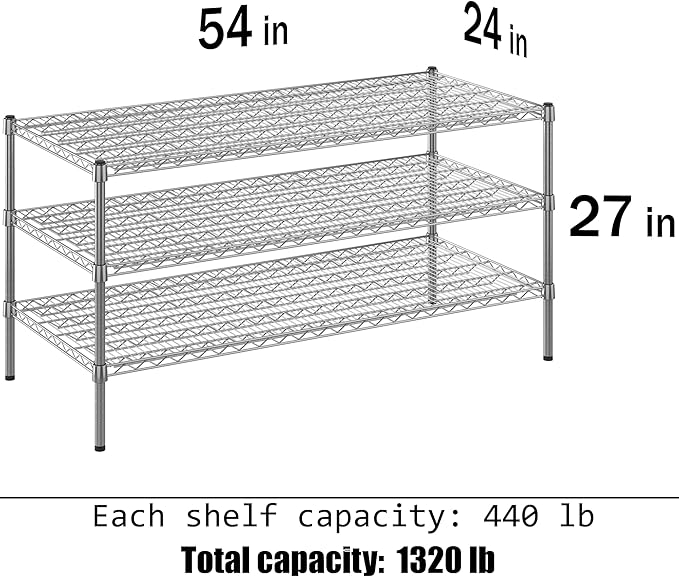 24" Deep x 54" Wide x 27" Height Wire Shelving Kit | 3-Tier | NSF Commercial Storage Rack Unit