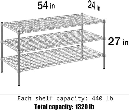 24" Deep x 54" Wide x 27" Height Wire Shelving Kit | 3-Tier | NSF Commercial Storage Rack Unit