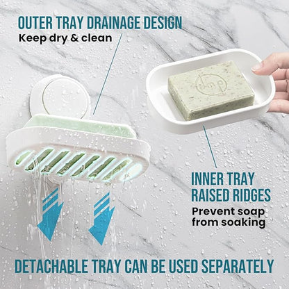 TAILI Soap Holder Soap Dish for Shower, Suction Cup Soap Holder for Shower Wall, Bathroom Accessories, Removable Strong Hold Soap Saver, Drill Free, White