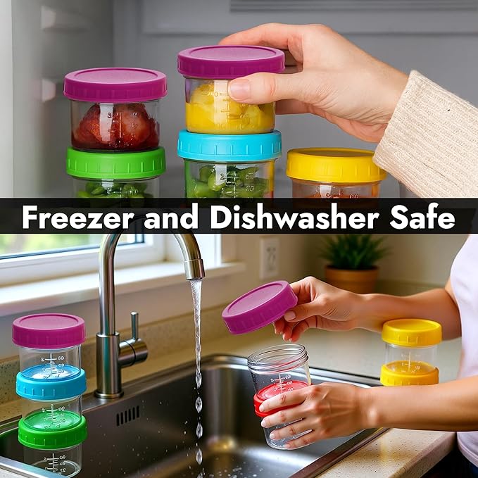 ARSUK 4 OZ Small Glass Containers with Lids (12 Pack) - Mini Glass Jars for Salad Dressing, To-Go Travel, Sauces, Spices, and Meal Prep - Reusable, Airtight, Leakproof, Microwavable and Freezer Safe