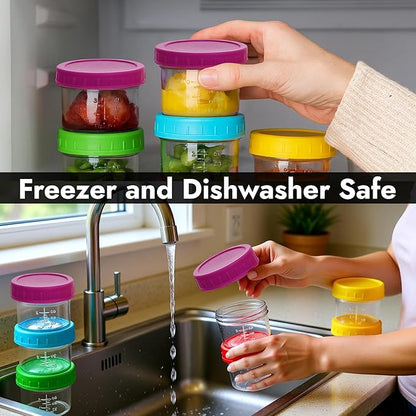 ARSUK 4 OZ Small Glass Containers with Lids (12 Pack) - Mini Glass Jars for Salad Dressing, To-Go Travel, Sauces, Spices, and Meal Prep - Reusable, Airtight, Leakproof, Microwavable and Freezer Safe