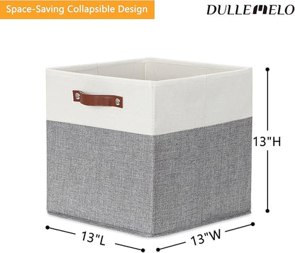 DULLEMELO Storage Cubes 13 inch, Collapsible Sturdy Cube Storage Bins With Handles for Organizing,Fabric Storage Baskets for Shelves Nursery Closet Home Organization (White&Grey-4 Pack)
