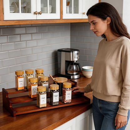 Bamboo Spice Rack，3-Tier Spice Rack Organizer for Cabinet or Pantry (Walnut, L)