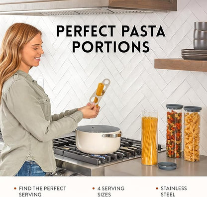 Glass Spaghetti Kitchen Storage Containers with Airtight Silicone Lids, BPA-Free Pantry Glass Storage Jars with Airtight Lid for Pasta and Dry Foods - Set of 3 with Portion Tool