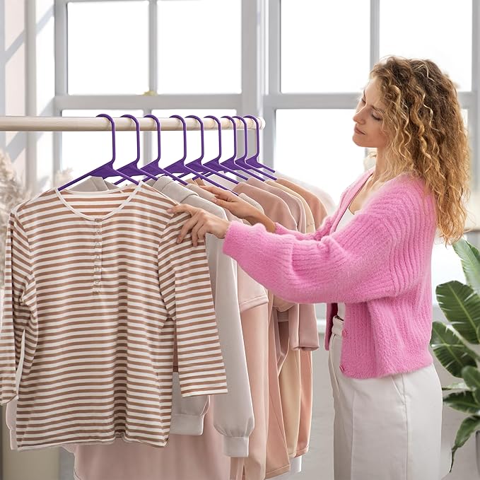 Plastic Hangers 50 Pack Purple - Clothes Hangers - Makes The Perfect Coat Hanger and General Space Saving Hangers for Closet and New Apartment Essentials - Percheros Ganchos para Colgar Ropa Hangars