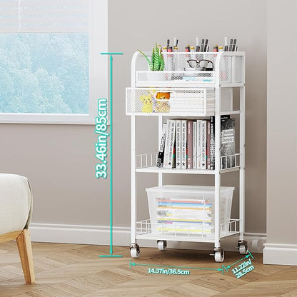 HapiRm Makeup Organizer Storage Cart - 4 Tier Skincare Make Up Storage with Drawer, Rolling Makeup Cart Vanity Organizer Cosmetics Display Cases Holder for Skin Care Perfume Nail Polish Brush