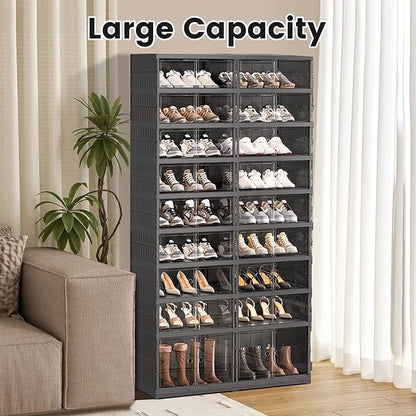 SYNCVIBE Shoe Rack Organizer for Closet Entryway Foldable Sneaker Storage Shoe, Collapsible Shoe Cabinet, Stackable Shoe Storage Cabinet with Lids for Living Room (9 Tiers -36 Pairs Black)
