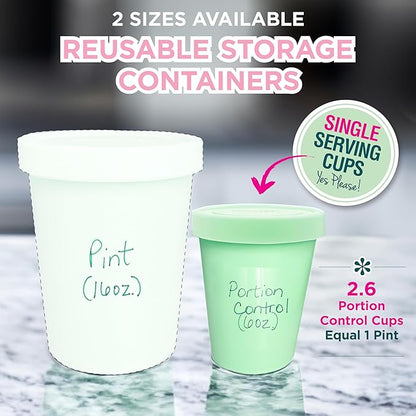 KOYAIRE Portion Control Ice Cream Containers for Homemade Ice Cream (6 oz. Each, 6 Pack), Airtight Food Storage Containers with Lids, Single Serving Mini Freezer Cups for Adults, Snack Size, Small