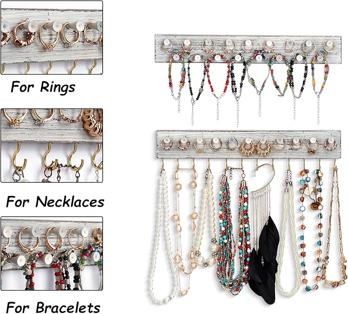 Wall Jewelry Organizer Set of 3 Jewelry Holder Jewelry Organizer Wall Mounted Wood Hanging Jewelry Wall Organizer Rustic Jewelry Hanger for Jewelry Storage Display
