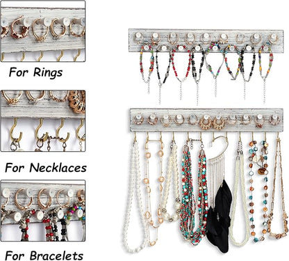 Wall Jewelry Organizer Set of 3 Jewelry Holder Jewelry Organizer Wall Mounted Wood Hanging Jewelry Wall Organizer Rustic Jewelry Hanger for Jewelry Storage Display