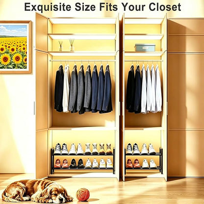 Expandable 2-Tier Shoe Rack Adjustable Shelf Organizer for Entryway Closet Freestanding Narrow Shoe Storage Cabinet for Small Spaces Holds 4-10 Pairs Heels Sneakers (Black, 2 Tier)