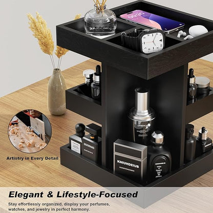 Cologne Organizer for Men, 360 Makeup Rotating Organizer, Organizador de Perfumes, Estante para Perfumes, Gifts for Men, Countertop Vanity and Bathroom, Bedroom Essentials, Mens Gifts (Black)