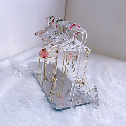 Earring Hanger Rack with 8 Mini Coat Hangers, Acrylic Earring Holder Display Stand, Ear Studs Hanging Earrings Organizer For Women Girls, Silver