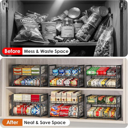 X-cosrack 2 Packs Stackable Can Rack Organizer for Pantry, 2-Tier Sturdy Adjustable Pantry Can Storage Organizer for Canned Food Can Goods, Kitchen Can Dispenser Holder for Soda Drinks Snack, Black