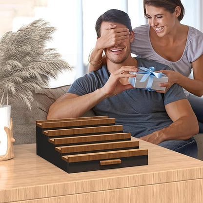Wooden Cologne Organizer for Men 5 Tier of Perfume Display Holder of Drawer & 2 Hidden Compartments Larger Storage Space Mens Perfume Organizer Shelf Stand,Gift for Man (5T-Black Walnut)