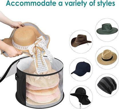 Large Capacity Hat Storage Bag for Women, Holds up to 7 Caps Cowboy Hat Organizer for Closet, Hat Storage Organizer for Travel (Black)